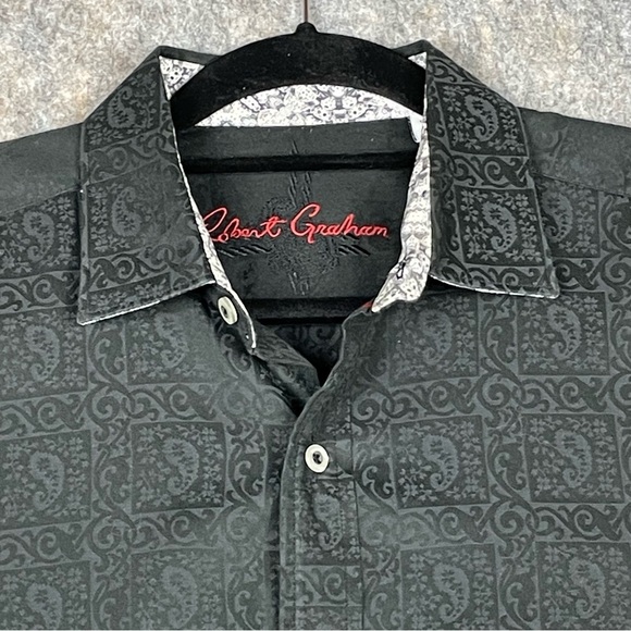 Robert Graham Black on Black Windsor Paisley Jacquard Flip Cuff Classic Shirt M - Picture 7 of 16